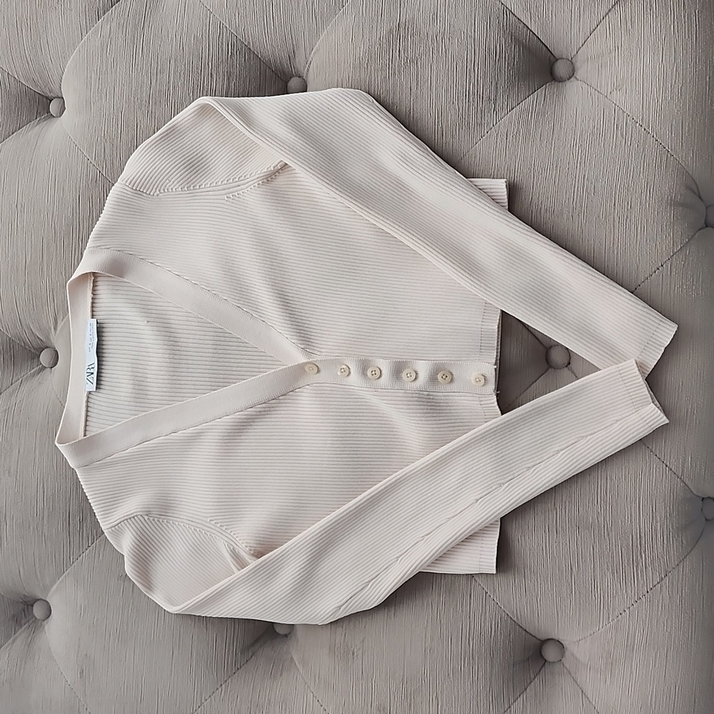 Zara Cream Ribbed Cardigan